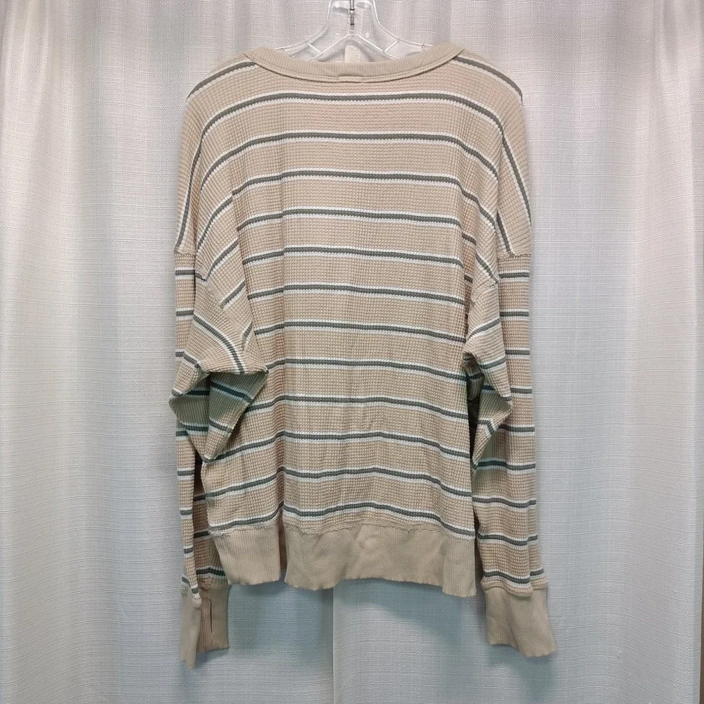 Offline By Aerie Womens L Beige Green Striped Oversized Pullover Sweater Casual